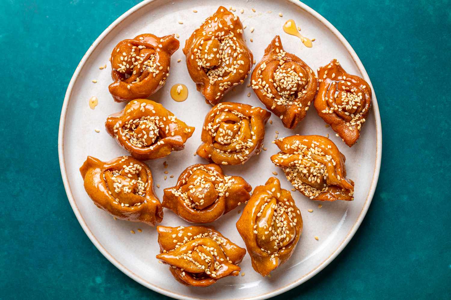 traditional moroccan chebakia coated with honey and sesame seeds