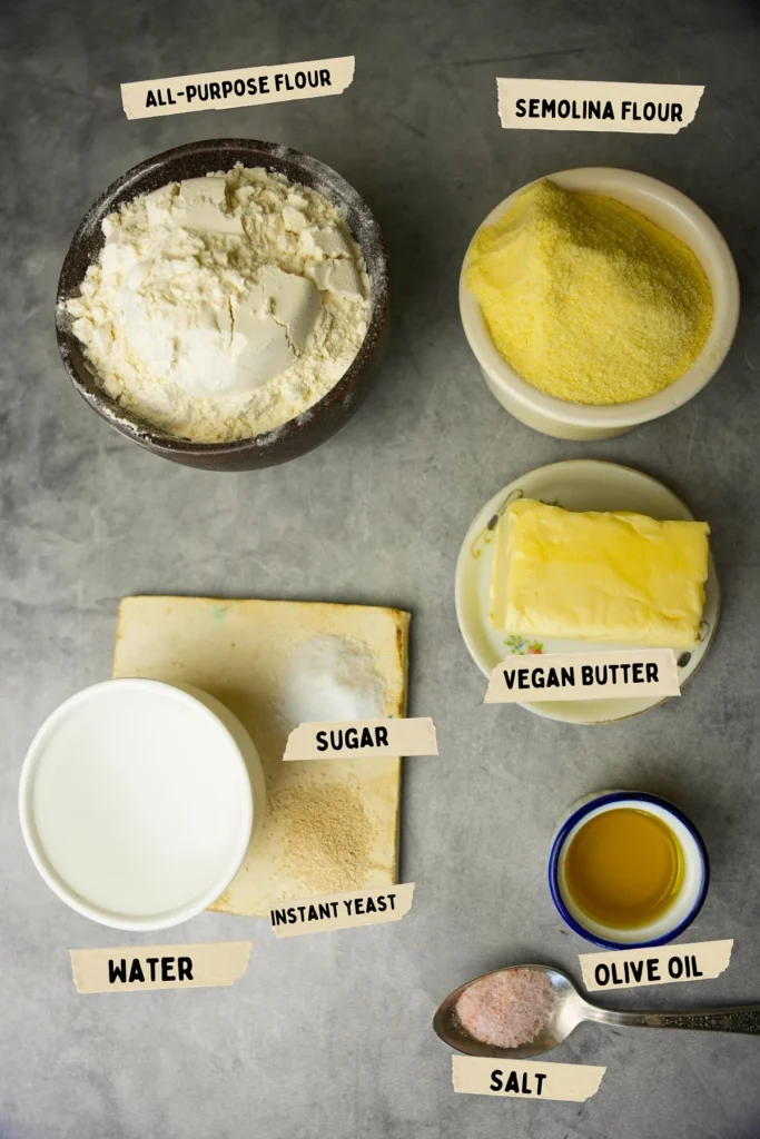 ingredients for moroccan msemen recipe with flour and semolina