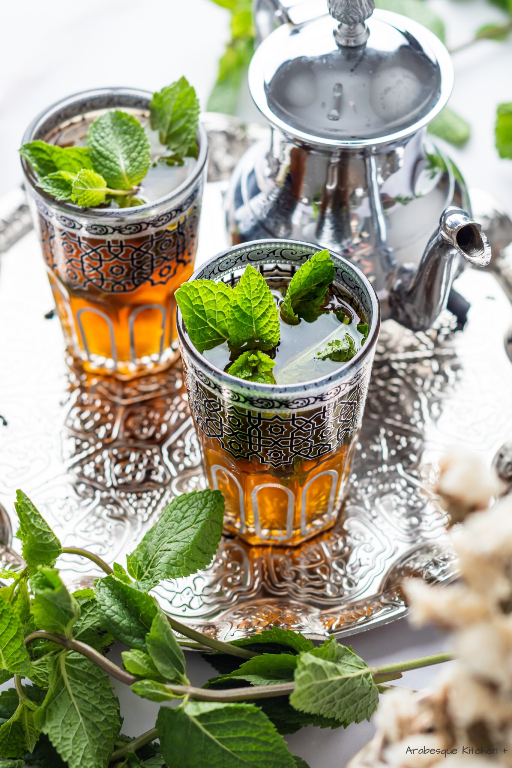 traditional moroccan mint tea served in decorative glasses