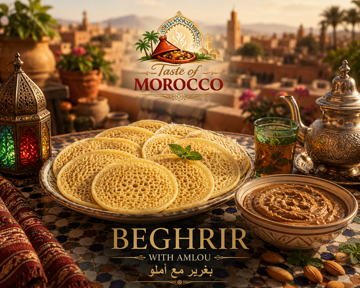 Moroccan Beghrir with Amlou – Traditional 1001-Hole Pancakes